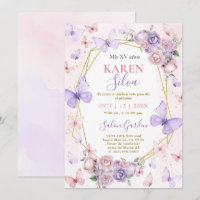 Roze en Paarse Vlinder Quinceañera Uitnodiging