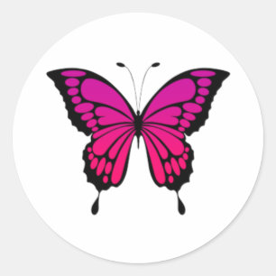 Roze en paarse vlinder ronde sticker