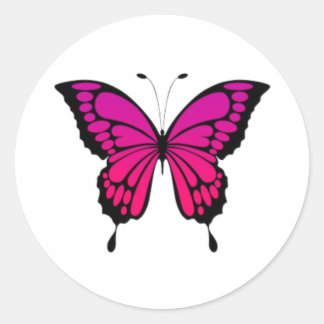 Roze en paarse vlinder ronde sticker