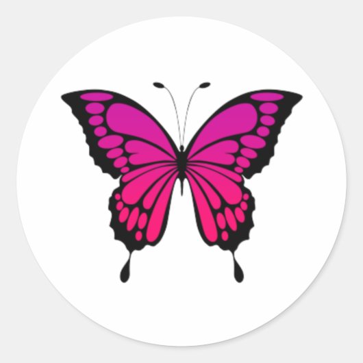 Roze en paarse vlinder ronde sticker (Voorkant)
