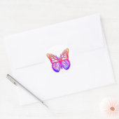 Roze en Paarse vlinder Ronde Sticker (Envelop)