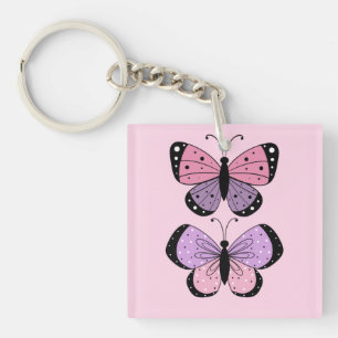 Roze en paarse vlinder sleutelhanger