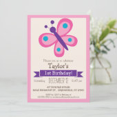 Roze en Paarse vlinder, verjaardagsfeestje voor me Kaart (Staand voorkant)