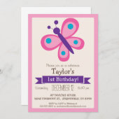 Roze en Paarse vlinder, verjaardagsfeestje voor me Kaart (Voorkant / Achterkant)