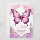 Roze en paarse vlinder verjaardagsuitnodigingen kaart (Voorkant)