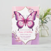 Roze en paarse vlinder verjaardagsuitnodigingen kaart (Staand voorkant)