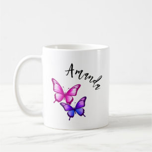 Roze en Paarse vlinderillustratie met naam Koffiemok