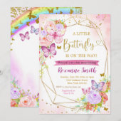 Roze en Paarse vlindermaal Baby shower Kaart (Voorkant / Achterkant)