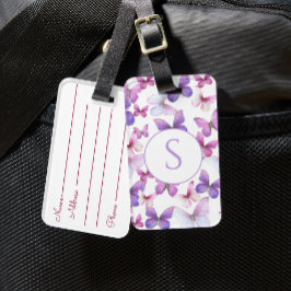 Roze en Paarse Vlinders Aangepast Monogram Bagagelabel
