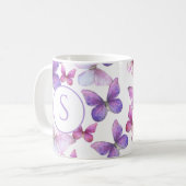 Roze en Paarse Vlinders Aangepast Monogram Koffiemok (Voorkant links)