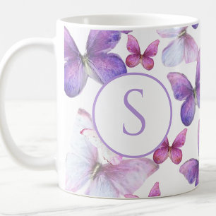 Roze en Paarse Vlinders Aangepast Monogram Koffiemok