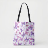 Roze en Paarse Vlinders Aangepast Monogram Tote Bag (Voorkant)
