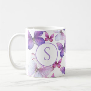 Roze en Paarse vlinders Custom Monogram Koffiemok