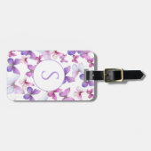 Roze en paarse vlinders op maat gemaakte monogram bagagelabel (Voorkant horizontaal)
