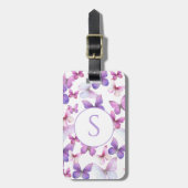 Roze en paarse vlinders op maat gemaakte monogram bagagelabel (Voorkant verticaal)