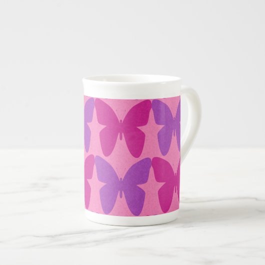 Roze en paarse vlinders porselein kop (Voorkant rechts)