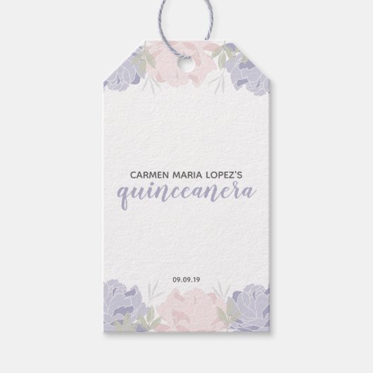 Roze en Paarse volken Quinceanera Partij Cadeaulabel (Voorkant)