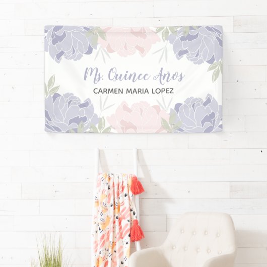 Roze en Paarse volken Quinceanera Partij Spandoek (Insitu)