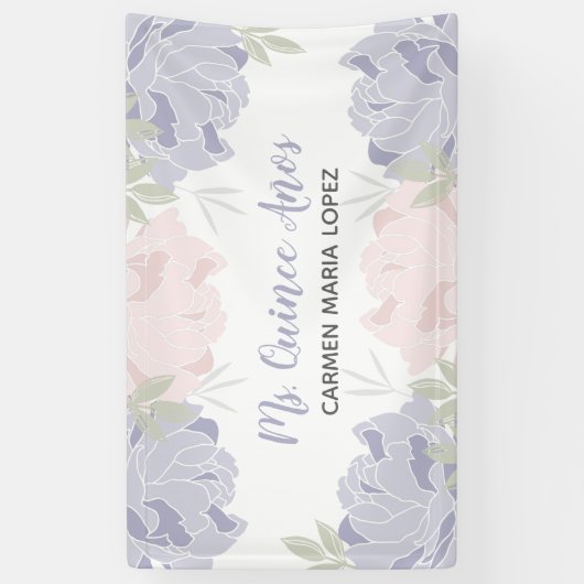 Roze en Paarse volken Quinceanera Partij Spandoek (Verticaal)