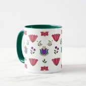 Roze en Paarse volkskunst Bloemen Koffie Mok (Voorkant links)