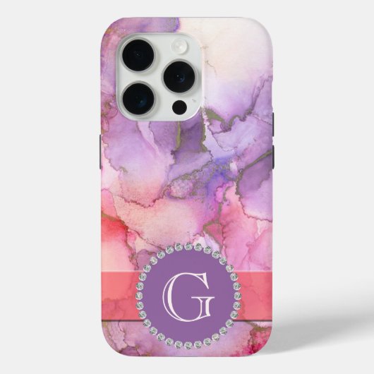 Roze en Paarse Waterverf Abstract en monogram Case-Mate iPhone Case (Achterkant)