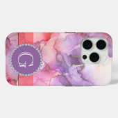 Roze en Paarse Waterverf Abstract en monogram Case-Mate iPhone Case (Achterkant (horizontaal))