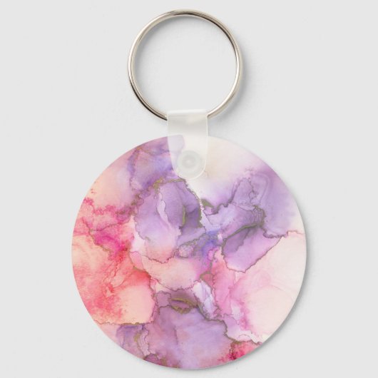 Roze en Paarse Waterverf Abstract Sleutelhanger (Voorkant)