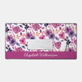 Roze en paarse waterverf bloeit vrouwelijk naam bureaumat (Keyboard & Muis)