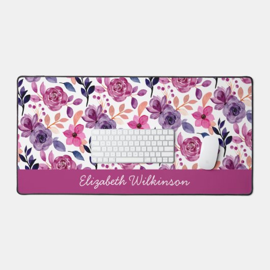 Roze en paarse waterverf bloeit vrouwelijk naam bureaumat (Keyboard & Muis)