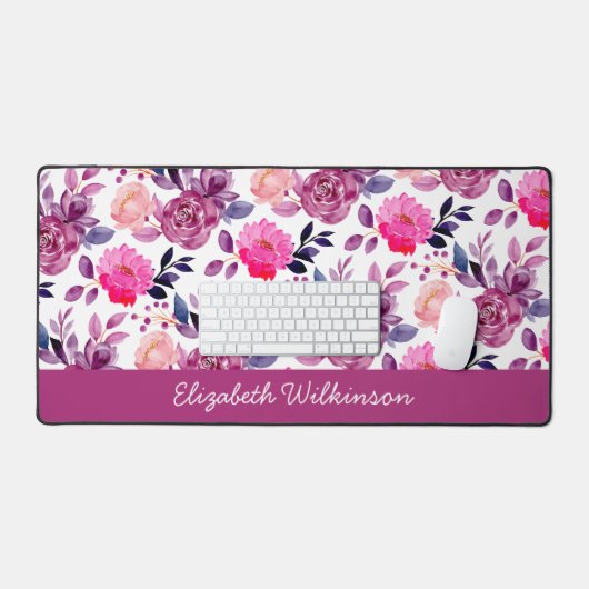 Roze en paarse waterverf bloeit vrouwelijk naam bureaumat (Keyboard & Muis)