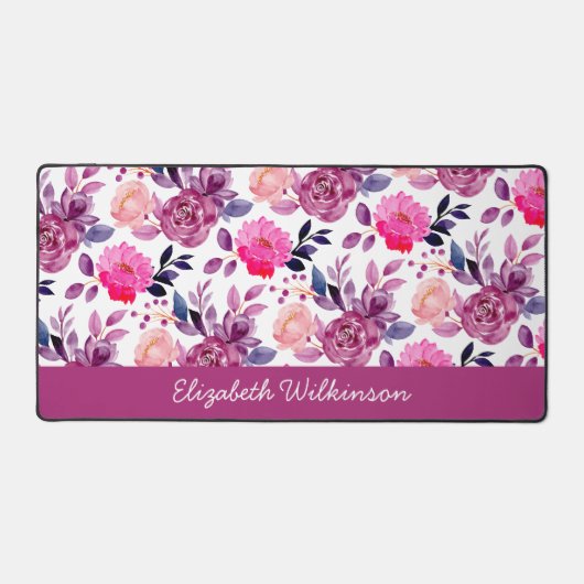 Roze en paarse waterverf bloeit vrouwelijk naam bureaumat (Voorkant)