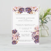Roze en Paarse Waterverf bloemen bruiloft Kaart (Staand voorkant)