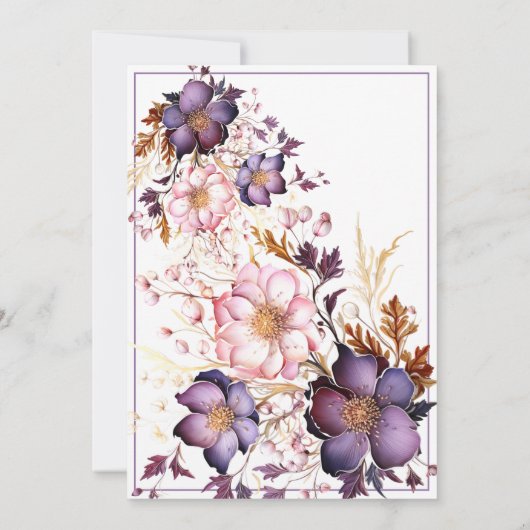 Roze en Paarse Waterverf bloemen bruiloft Kaart (Achterkant)