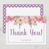 Roze en Paarse Waterverf Bloemen Dank u kaart (Voorkant / Achterkant)