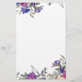 Roze en paarse waterverf bloemen gepersonaliseerd briefpapier (Achterkant)