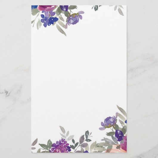 Roze en paarse waterverf bloemen gepersonaliseerd briefpapier (Achterkant)
