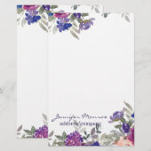 Roze en paarse waterverf bloemen gepersonaliseerd briefpapier (Voorkant / Achterkant)