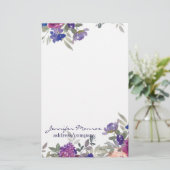 Roze en paarse waterverf bloemen gepersonaliseerd briefpapier (Staand voorkant)