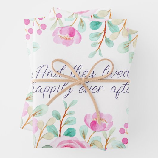 Roze en Paarse Waterverf Bloemen Lijst Inpakpapier Vel (In situ)