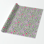 Roze en paarse waterverf bloemen patroon cadeaupapier (Uitgerold)