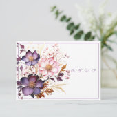 Roze en paarse waterverf bloemen RSVP kaartje (Staand voorkant)