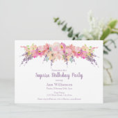 Roze en paarse waterverf bloemengeboorte kaart (Staand voorkant)