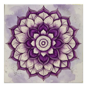 Roze en paarse waterverf bloemige Mandala Ontwerp Perfect Poster