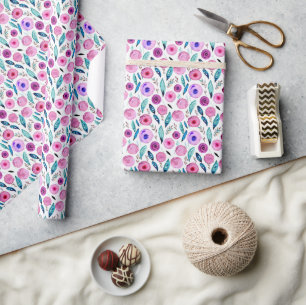 Roze en paarse waterverf bloempatroon cadeaupapier