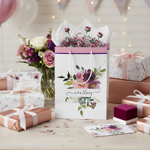 Roze en paarse waterverf bloemstuk gepersonaliseer medium cadeauzakje