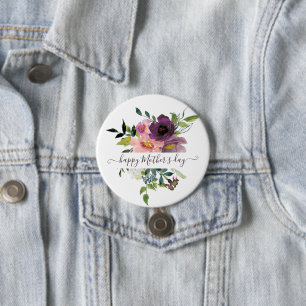 Roze en paarse waterverf bloemstuk gepersonaliseer ronde button 7,6 cm