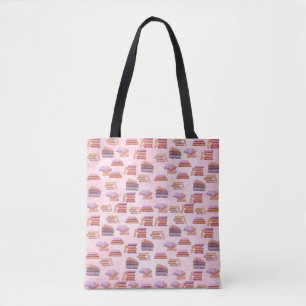 Roze en Paarse Waterverf boekpatroonbibliotheek Tote Bag