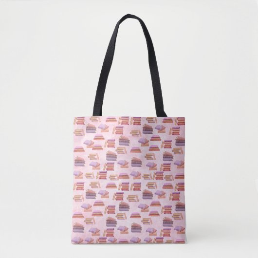 Roze en Paarse Waterverf boekpatroonbibliotheek Tote Bag (Voorkant)