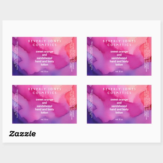 Roze en Paarse waterverf Cosmetica Label (Vel)
