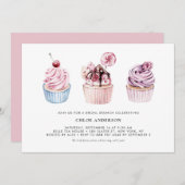 Roze en Paarse Waterverf Cupcakes Bridal Brunch Kaart (Voorkant / Achterkant)
